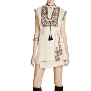Free People Running Wild Embroidered Tunic Mini Dress Size XS